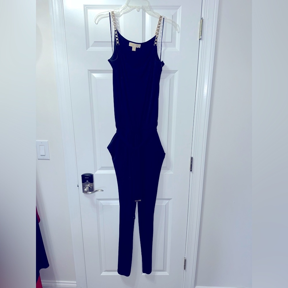 MICHAEL Michael Kors Blue Jumpsuit with Gold Chain Straps size M.